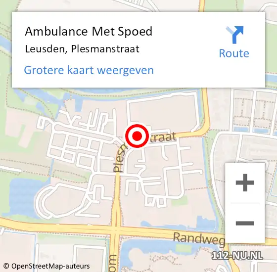 Locatie op kaart van de 112 melding: Ambulance Met Spoed Naar Leusden, Plesmanstraat op 2 augustus 2018 13:39