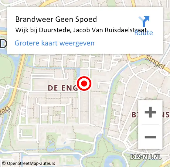 Locatie op kaart van de 112 melding: Brandweer Geen Spoed Naar Wijk bij Duurstede, Jacob Van Ruisdaelstraat op 2 augustus 2018 14:08