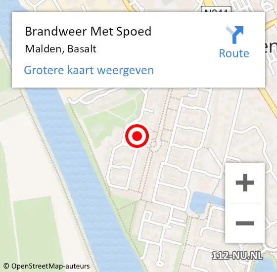 Locatie op kaart van de 112 melding: Brandweer Met Spoed Naar Malden, Basalt op 2 augustus 2018 14:35