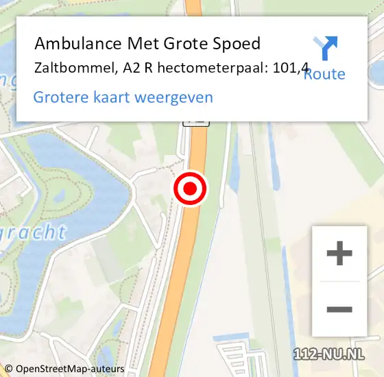 Locatie op kaart van de 112 melding: Ambulance Met Grote Spoed Naar Zaltbommel, A2 L hectometerpaal: 100,1 op 2 augustus 2018 14:51
