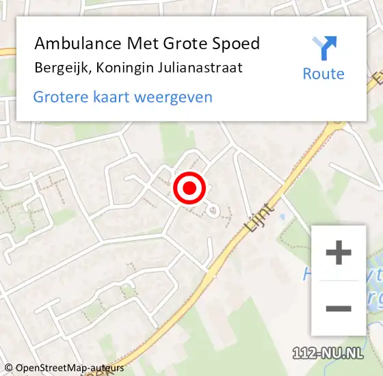 Locatie op kaart van de 112 melding: Ambulance Met Grote Spoed Naar Bergeijk, Koningin Julianastraat op 2 augustus 2018 14:53