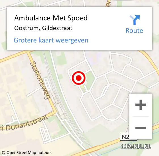 Locatie op kaart van de 112 melding: Ambulance Met Spoed Naar Oostrum, Gildestraat op 2 augustus 2018 15:12
