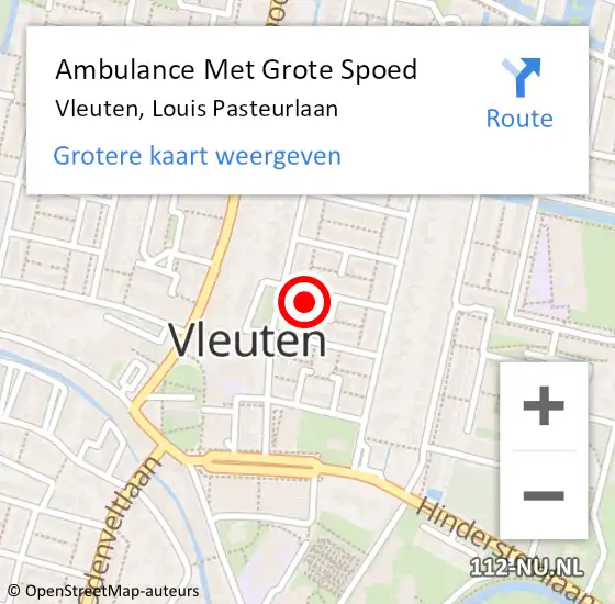 Locatie op kaart van de 112 melding: Ambulance Met Grote Spoed Naar Vleuten, Louis Pasteurlaan op 2 augustus 2018 15:43