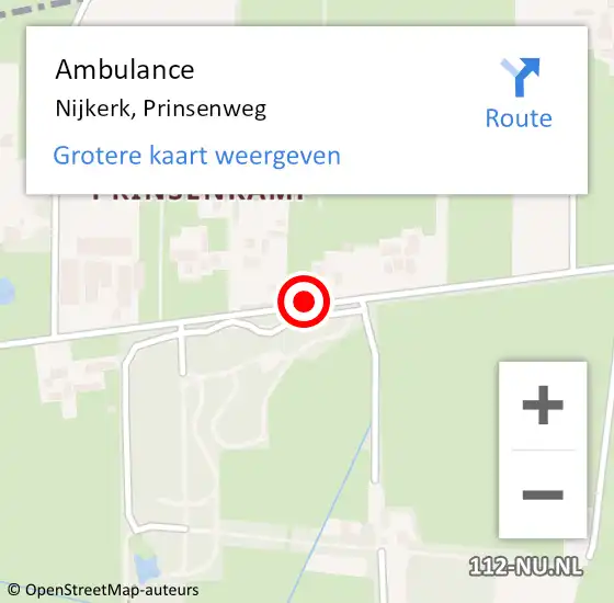 Locatie op kaart van de 112 melding: Ambulance Nijkerk, Prinsenweg op 2 augustus 2018 16:28