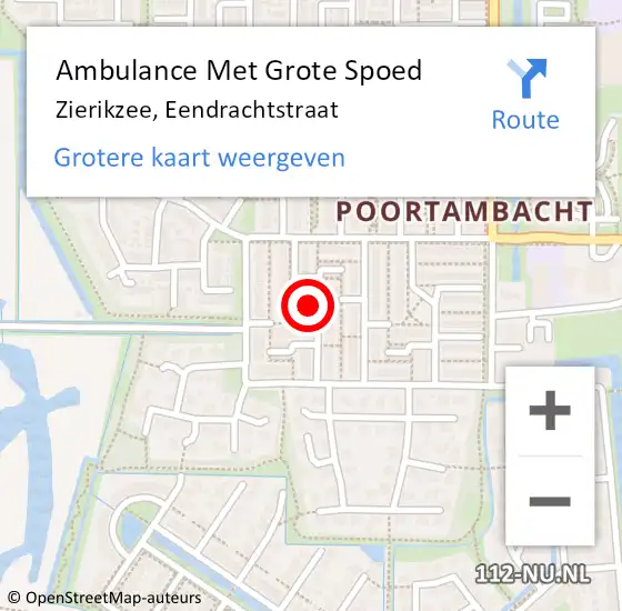 Locatie op kaart van de 112 melding: Ambulance Met Grote Spoed Naar Zierikzee, Eendrachtstraat op 2 augustus 2018 16:30