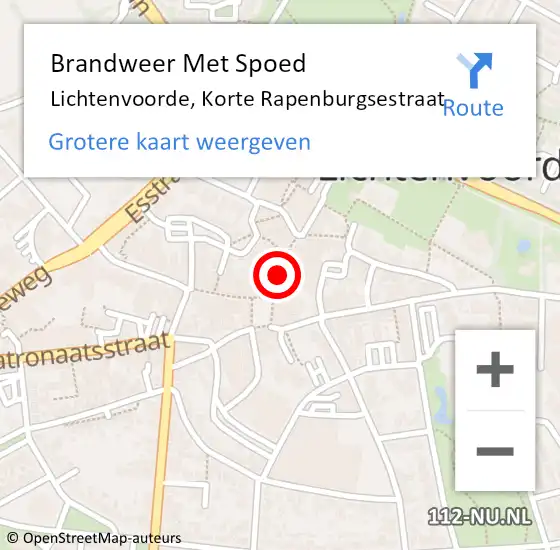 Locatie op kaart van de 112 melding: Brandweer Met Spoed Naar Lichtenvoorde, Korte Rapenburgsestraat op 2 augustus 2018 16:47