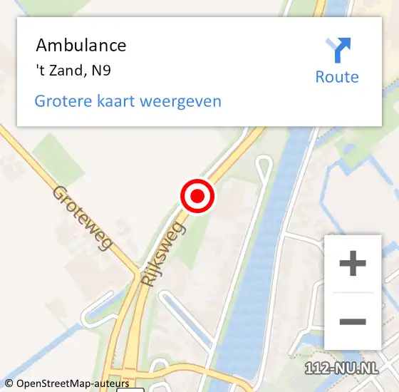 Locatie op kaart van de 112 melding: Ambulance 't Zand, N9 op 2 augustus 2018 18:05