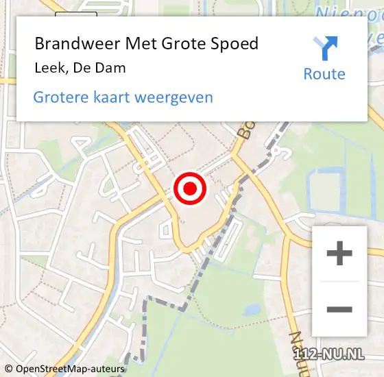 Locatie op kaart van de 112 melding: Brandweer Met Grote Spoed Naar Leek, De Dam op 4 maart 2014 21:33