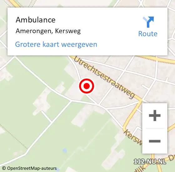 Locatie op kaart van de 112 melding: Ambulance Amerongen, Kersweg op 2 augustus 2018 19:17