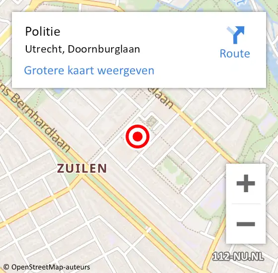 Locatie op kaart van de 112 melding: Politie Utrecht, Doornburglaan op 2 augustus 2018 19:50