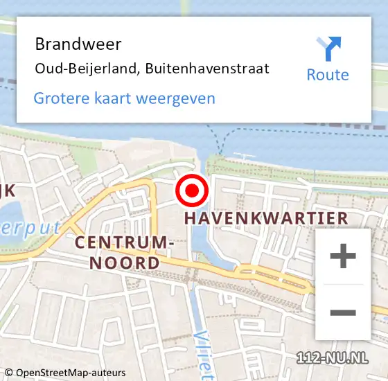 Locatie op kaart van de 112 melding: Brandweer Oud-Beijerland, Buitenhavenstraat op 2 augustus 2018 20:19