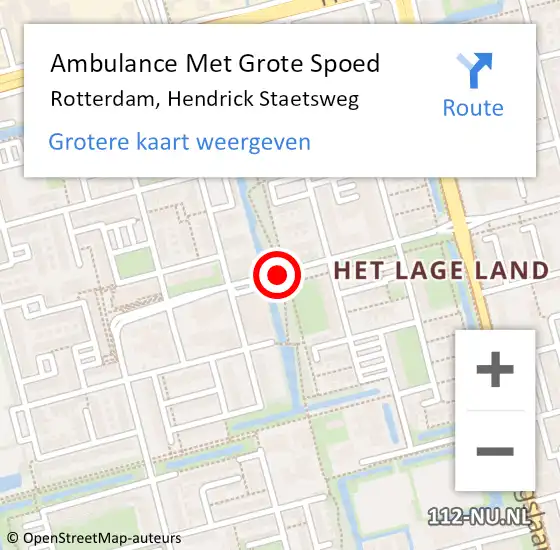 Locatie op kaart van de 112 melding: Ambulance Met Grote Spoed Naar Rotterdam, Hendrick Staetsweg op 2 augustus 2018 20:44