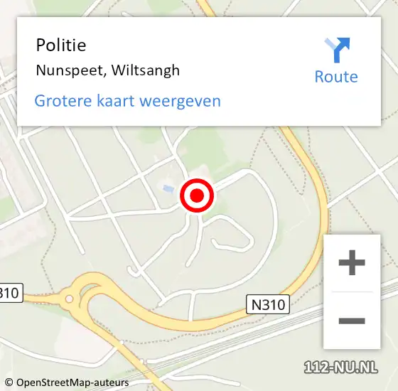 Locatie op kaart van de 112 melding: Politie Nunspeet, Wiltsangh op 2 augustus 2018 21:19