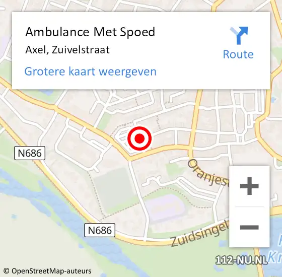 Locatie op kaart van de 112 melding: Ambulance Met Spoed Naar Axel, Zuivelstraat op 2 augustus 2018 21:37