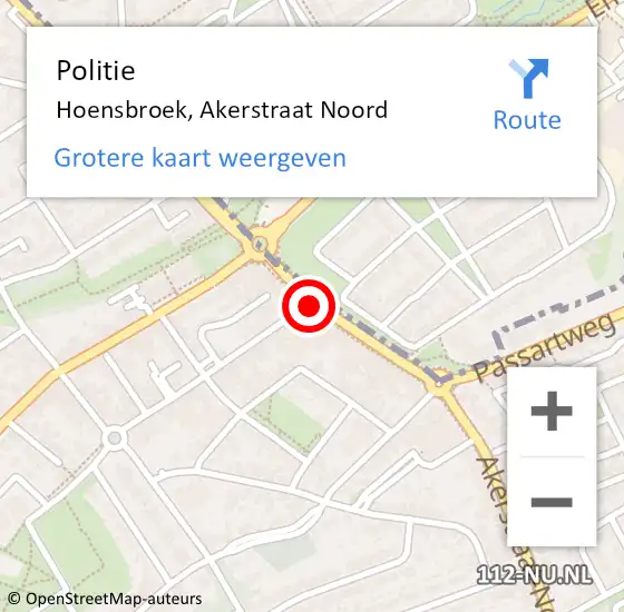 Locatie op kaart van de 112 melding: Politie Hoensbroek, Akerstraat Noord op 2 augustus 2018 23:49