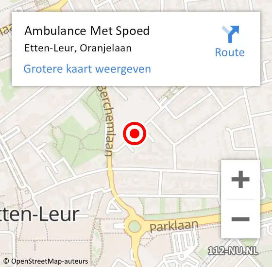 Locatie op kaart van de 112 melding: Ambulance Met Spoed Naar Etten-Leur, Oranjelaan op 3 augustus 2018 01:22