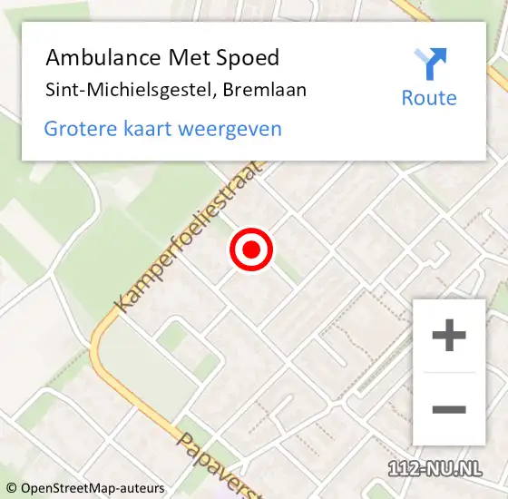 Locatie op kaart van de 112 melding: Ambulance Met Spoed Naar Sint-Michielsgestel, Bremlaan op 3 augustus 2018 01:37