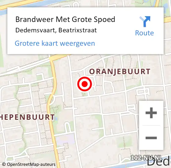 Locatie op kaart van de 112 melding: Brandweer Met Grote Spoed Naar Dedemsvaart, Beatrixstraat op 3 augustus 2018 01:58