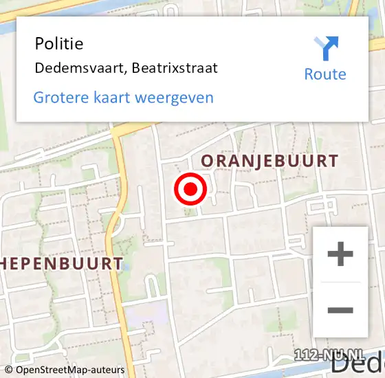 Locatie op kaart van de 112 melding: Politie Dedemsvaart, Beatrixstraat op 3 augustus 2018 02:43