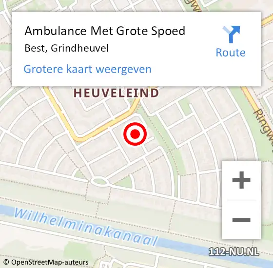 Locatie op kaart van de 112 melding: Ambulance Met Grote Spoed Naar Best, Grindheuvel op 3 augustus 2018 03:37