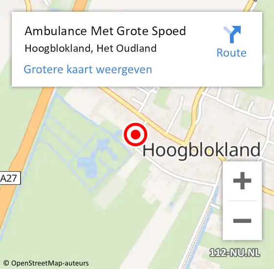 Locatie op kaart van de 112 melding: Ambulance Met Grote Spoed Naar Hoogblokland, Het Oudland op 3 augustus 2018 08:54