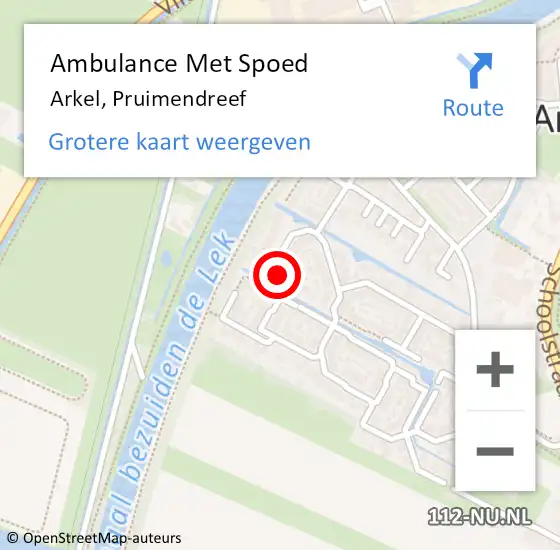Locatie op kaart van de 112 melding: Ambulance Met Spoed Naar Arkel, Pruimendreef op 3 augustus 2018 09:34