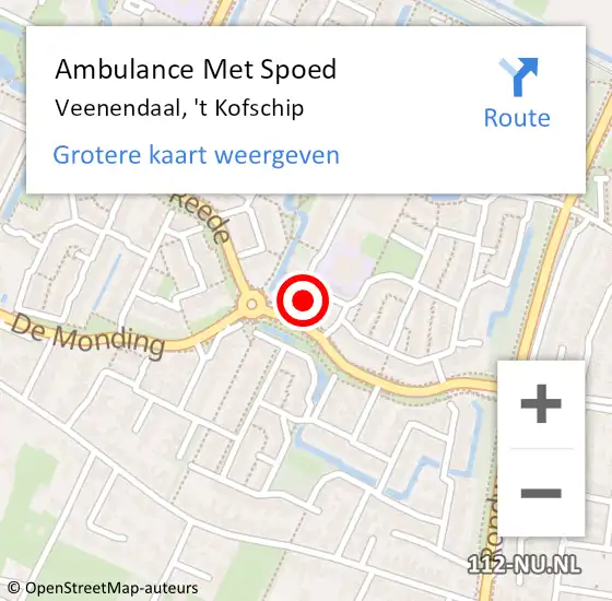 Locatie op kaart van de 112 melding: Ambulance Met Spoed Naar Veenendaal, 't Kofschip op 3 augustus 2018 09:42