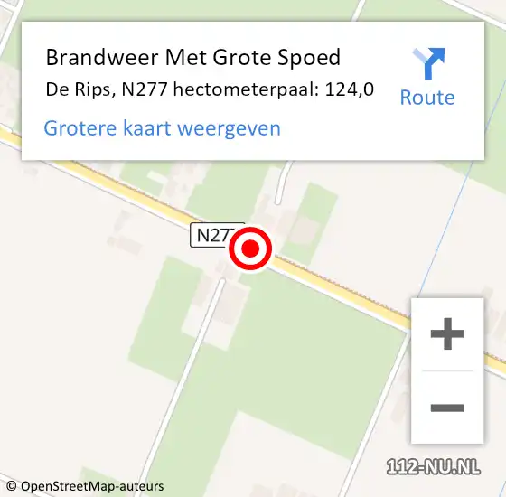 Locatie op kaart van de 112 melding: Brandweer Met Grote Spoed Naar De Rips, N277 hectometerpaal: 124,0 op 3 augustus 2018 10:19