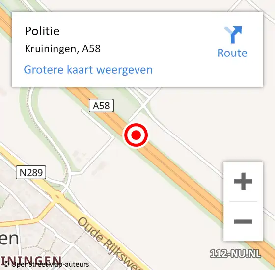 Locatie op kaart van de 112 melding: Politie Kruiningen, A58 op 3 augustus 2018 10:38