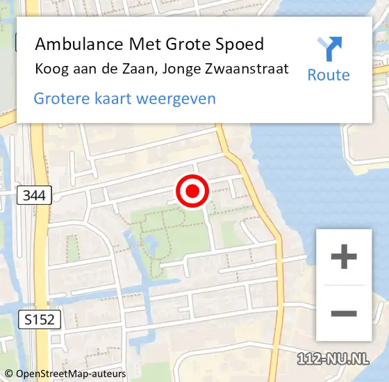 Locatie op kaart van de 112 melding: Ambulance Met Grote Spoed Naar Koog aan de Zaan, Jonge Zwaanstraat op 4 maart 2014 23:05