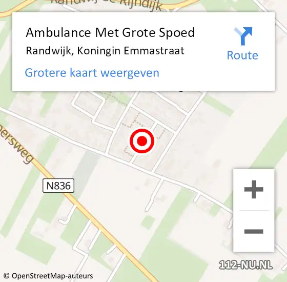 Locatie op kaart van de 112 melding: Ambulance Met Grote Spoed Naar Randwijk, Koningin Emmastraat op 3 augustus 2018 12:21