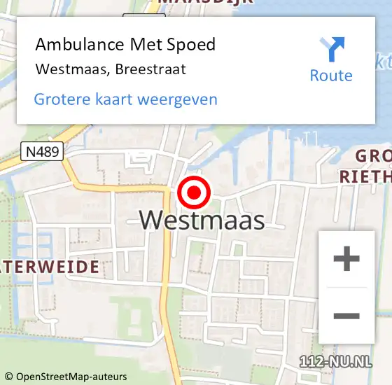 Locatie op kaart van de 112 melding: Ambulance Met Spoed Naar Westmaas, Breestraat op 3 augustus 2018 13:21