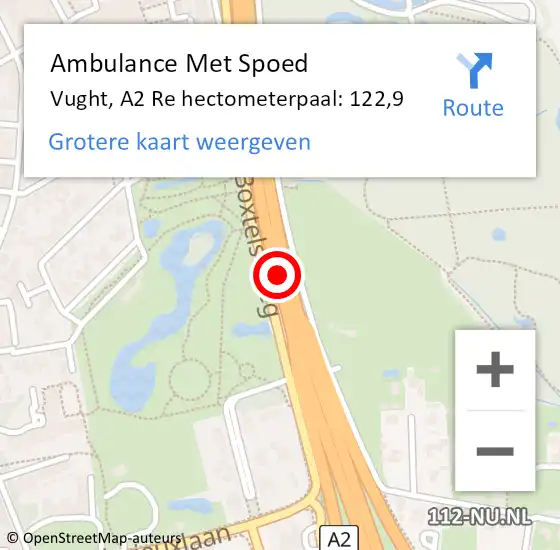 Locatie op kaart van de 112 melding: Ambulance Met Spoed Naar Vught, A2 Re hectometerpaal: 122,9 op 3 augustus 2018 13:31