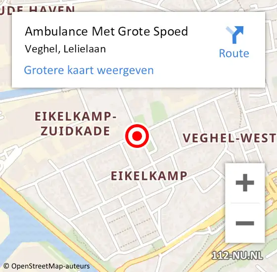 Locatie op kaart van de 112 melding: Ambulance Met Grote Spoed Naar Veghel, Lelielaan op 3 augustus 2018 13:47