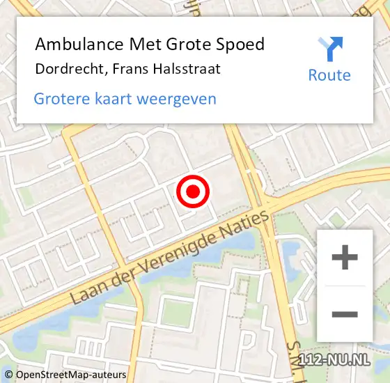 Locatie op kaart van de 112 melding: Ambulance Met Grote Spoed Naar Dordrecht, Frans Halsstraat op 4 maart 2014 23:33