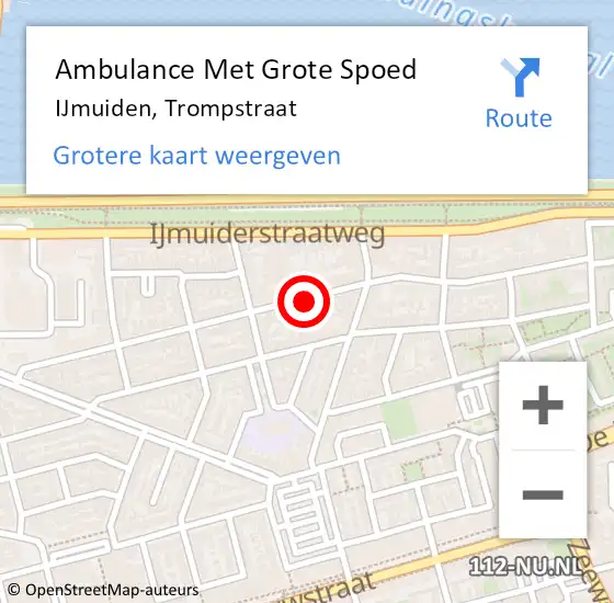 Locatie op kaart van de 112 melding: Ambulance Met Grote Spoed Naar IJmuiden, Trompstraat op 3 augustus 2018 14:30