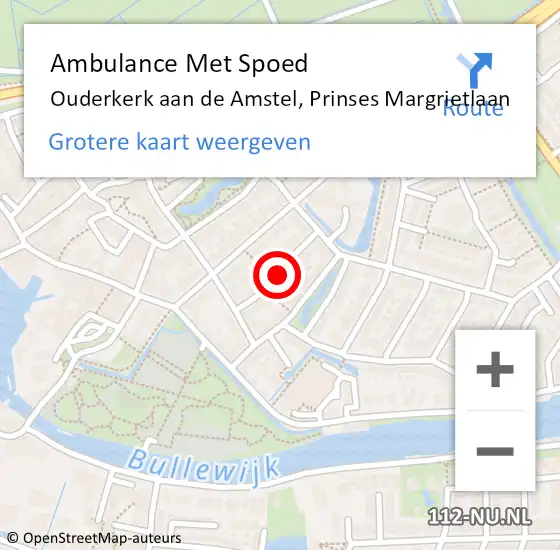 Locatie op kaart van de 112 melding: Ambulance Met Spoed Naar Ouderkerk aan de Amstel, Prinses Margrietlaan op 3 augustus 2018 14:45