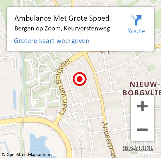 Locatie op kaart van de 112 melding: Ambulance Met Grote Spoed Naar Bergen op Zoom, Keurvorstenweg op 3 augustus 2018 15:33