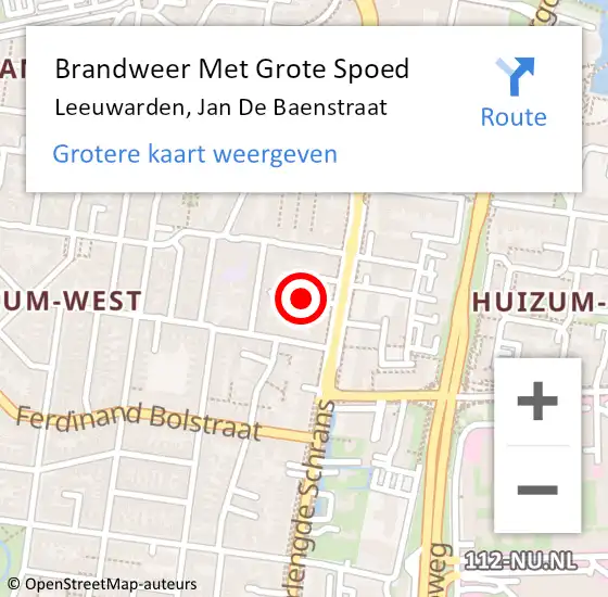 Locatie op kaart van de 112 melding: Brandweer Met Grote Spoed Naar Leeuwarden, Jan De Baenstraat op 3 augustus 2018 17:34