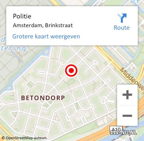 Locatie op kaart van de 112 melding: Politie Amsterdam, Brinkstraat op 3 augustus 2018 19:22
