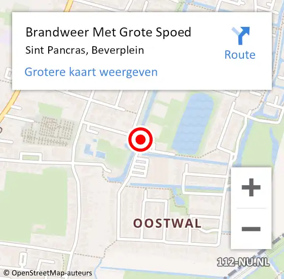 Locatie op kaart van de 112 melding: Brandweer Met Grote Spoed Naar Sint Pancras, Beverplein op 3 augustus 2018 19:30