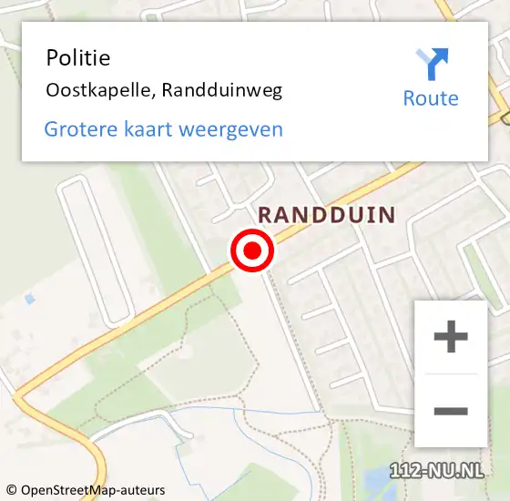 Locatie op kaart van de 112 melding: Politie Oostkapelle, Randduinweg op 3 augustus 2018 19:52