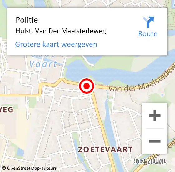 Locatie op kaart van de 112 melding: Politie Hulst, Van Der Maelstedeweg op 3 augustus 2018 20:11