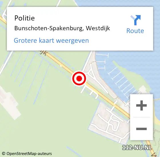 Locatie op kaart van de 112 melding: Politie Bunschoten-Spakenburg, Westdijk op 3 augustus 2018 20:14