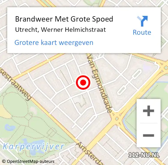 Locatie op kaart van de 112 melding: Brandweer Met Grote Spoed Naar Utrecht, Werner Helmichstraat op 3 augustus 2018 20:35