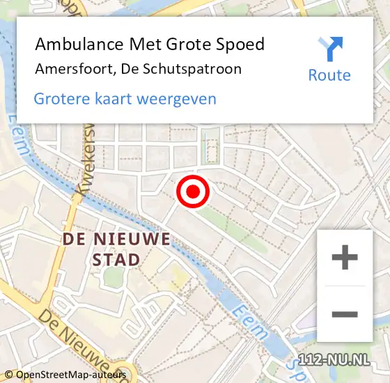 Locatie op kaart van de 112 melding: Ambulance Met Grote Spoed Naar Amersfoort, De Schutspatroon op 3 augustus 2018 20:40