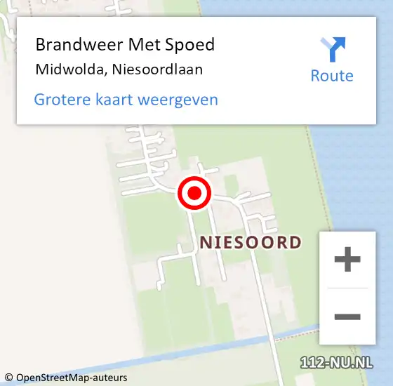 Locatie op kaart van de 112 melding: Brandweer Met Spoed Naar Midwolda, Niesoordlaan op 3 augustus 2018 21:32