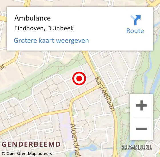 Locatie op kaart van de 112 melding: Ambulance Eindhoven, Duinbeek op 3 augustus 2018 21:35