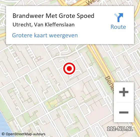 Locatie op kaart van de 112 melding: Brandweer Met Grote Spoed Naar Utrecht, Van Kleffenslaan op 3 augustus 2018 21:52