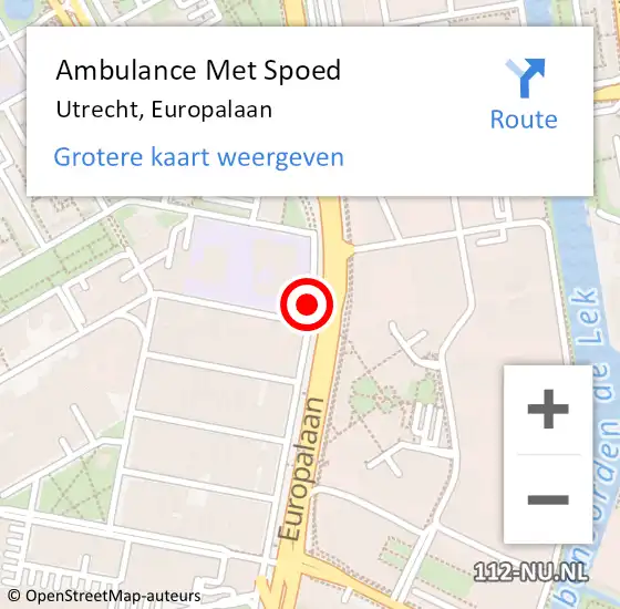 Locatie op kaart van de 112 melding: Ambulance Met Spoed Naar Utrecht, Europalaan op 3 augustus 2018 22:53